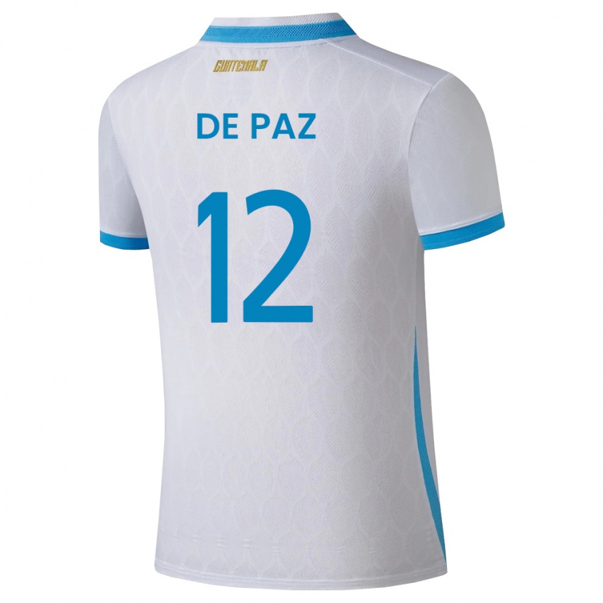 ילדים גואטמלה Mario De Paz #12 לבן כחול שמיים זהב ג'רזי ביתית 26-28 חולצה קצרה