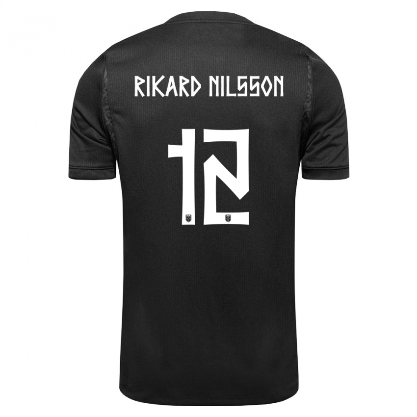 ילדים נורבגיה Oskar Rikard Nilsson #12 שחור הרחק ג'רזי 26-28 חולצה קצרה