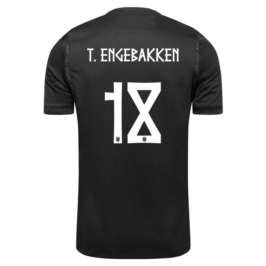 ילדים נורבגיה Tinus Embergsrud Engebakken #18 שחור הרחק ג'רזי 26-28 חולצה קצרה