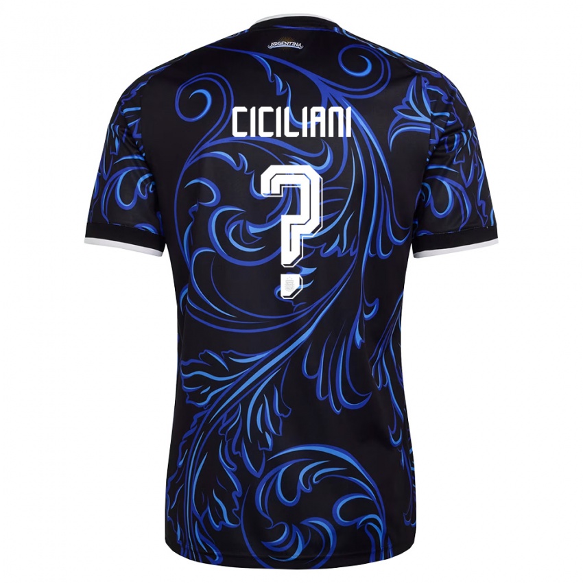 ילדים ארגנטינה Santino Ciciliani #0 שחור לבן כחול שמיים הרחק ג'רזי 26-28 חולצה קצרה