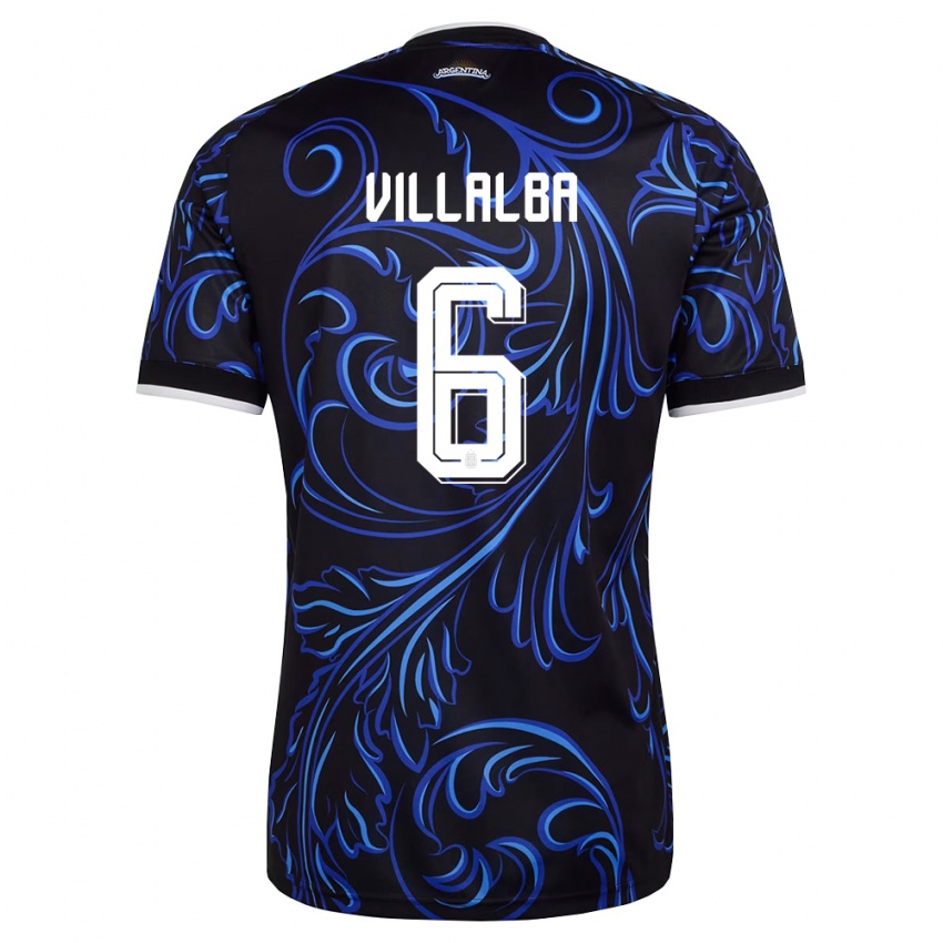 ילדים ארגנטינה Juan Villalba #6 שחור לבן כחול שמיים הרחק ג'רזי 26-28 חולצה קצרה
