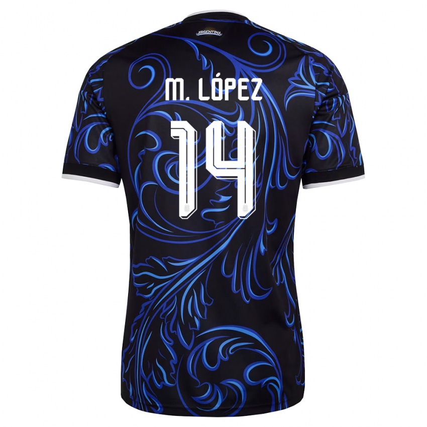 ילדים ארגנטינה Mateo López #14 שחור לבן כחול שמיים הרחק ג'רזי 26-28 חולצה קצרה