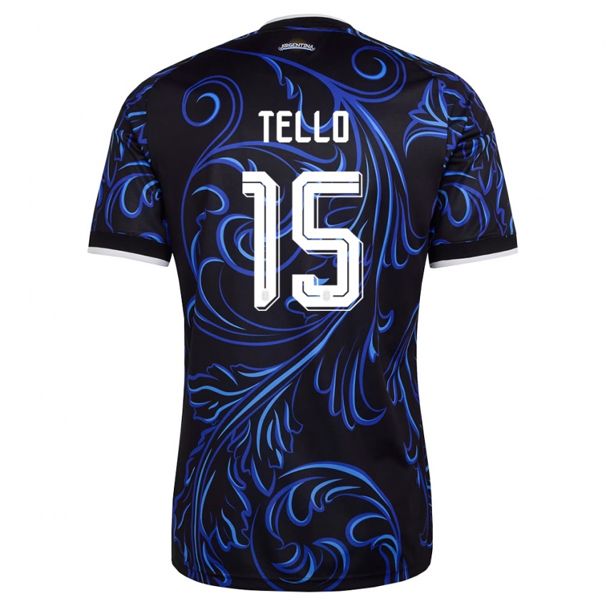 ילדים ארגנטינה Alejandro Tello #15 שחור לבן כחול שמיים הרחק ג'רזי 26-28 חולצה קצרה