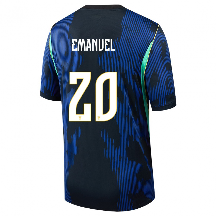 ילדים ברזיל Emanuel #20 כחול כהה צהוב הרחק ג'רזי 26-28 חולצה קצרה
