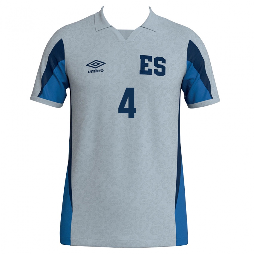 ילדים אל סלוודור דייוויד מונטיו רואיס #4 לבן כחול שמיים הרחק ג'רזי 26-28 חולצה קצרה