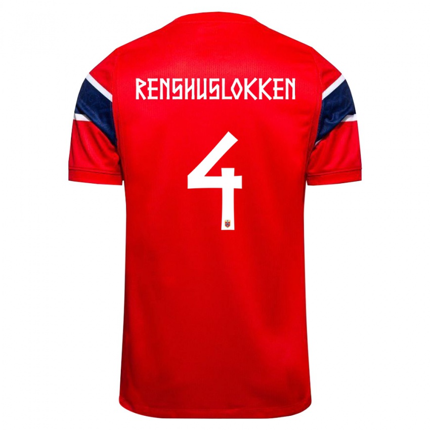 גברים נורבגיה Jesper Renshusløkken #4 אדום כהה לבן ג'רזי ביתית 26-28 חולצה קצרה