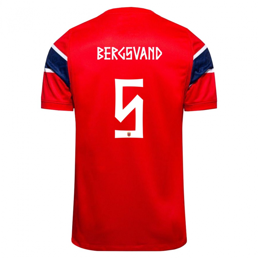 גברים נורבגיה Guro Bergsvand #5 אדום כהה לבן ג'רזי ביתית 26-28 חולצה קצרה