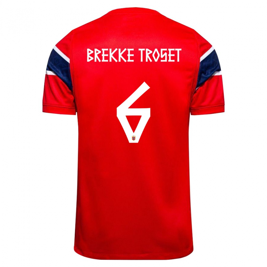 גברים נורבגיה Henry Brekke Troset #6 אדום כהה לבן ג'רזי ביתית 26-28 חולצה קצרה