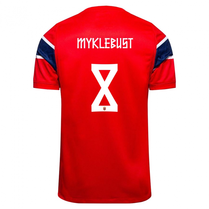 גברים נורבגיה Lucas Myklebust #8 אדום כהה לבן ג'רזי ביתית 26-28 חולצה קצרה