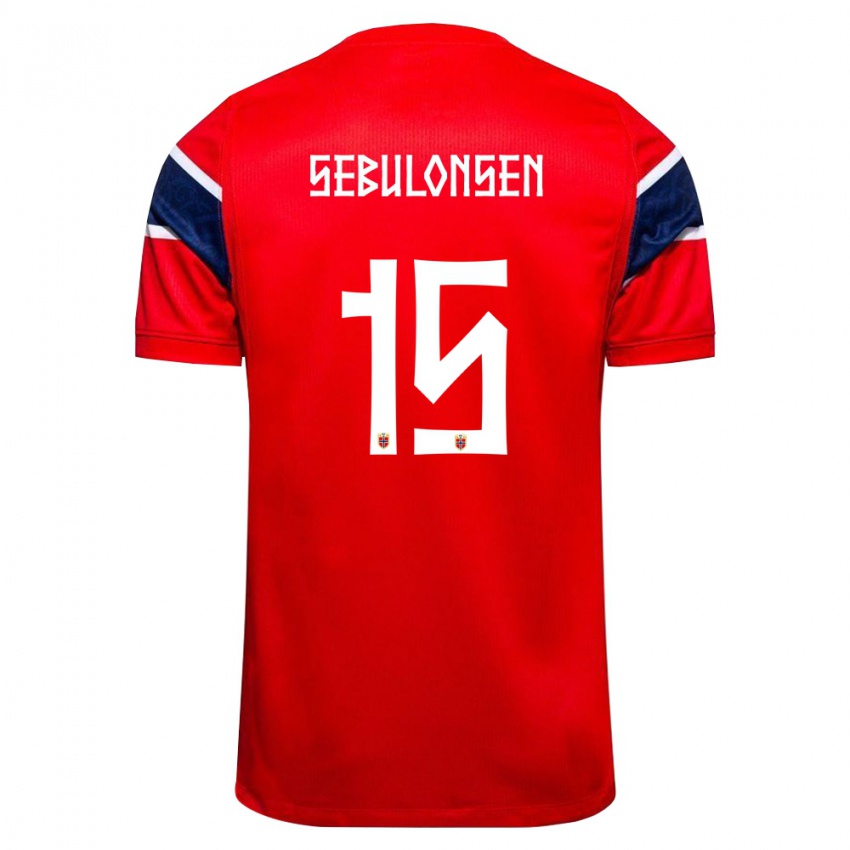 גברים נורבגיה Sebastian Sebulonsen #15 אדום כהה לבן ג'רזי ביתית 26-28 חולצה קצרה