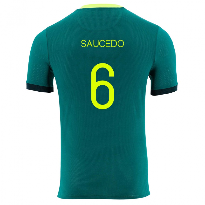 גברים בוליביה Widen Saucedo #6 ירוק צהוב שחור ג'רזי ביתית 26-28 חולצה קצרה