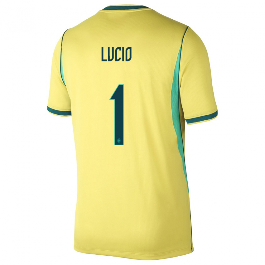 גברים ברזיל João Lucio #1 צהוב ירוק ג'רזי ביתית 26-28 חולצה קצרה