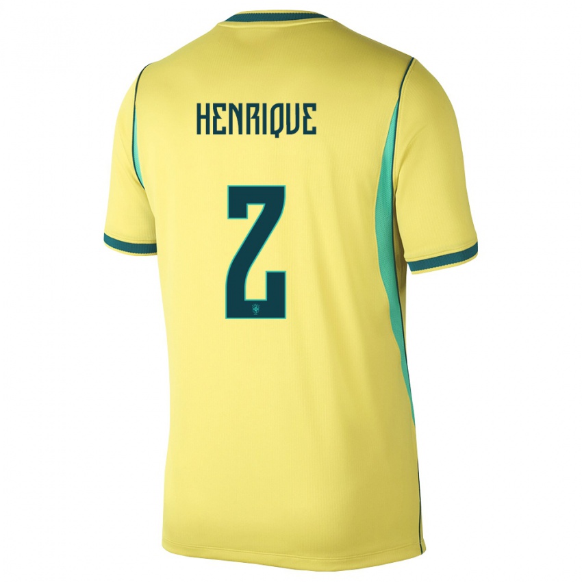 גברים ברזיל Henrique #2 צהוב ירוק ג'רזי ביתית 26-28 חולצה קצרה