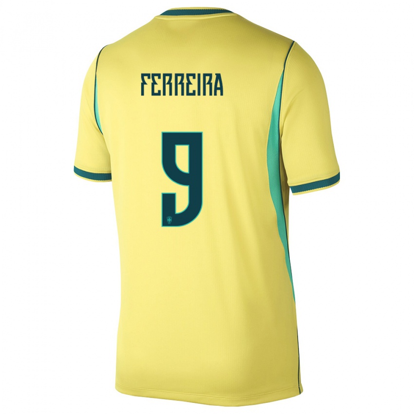 גברים ברזיל Juan Ferreira #9 צהוב ירוק ג'רזי ביתית 26-28 חולצה קצרה