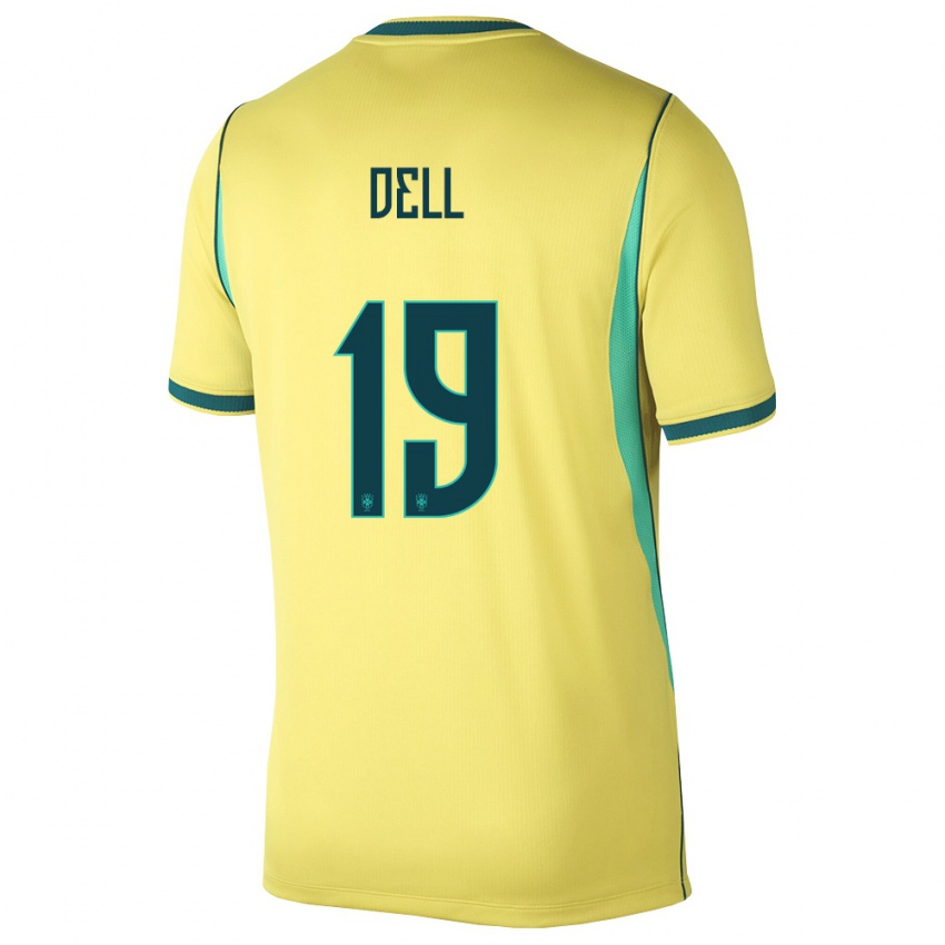גברים ברזיל Dell #19 צהוב ירוק ג'רזי ביתית 26-28 חולצה קצרה