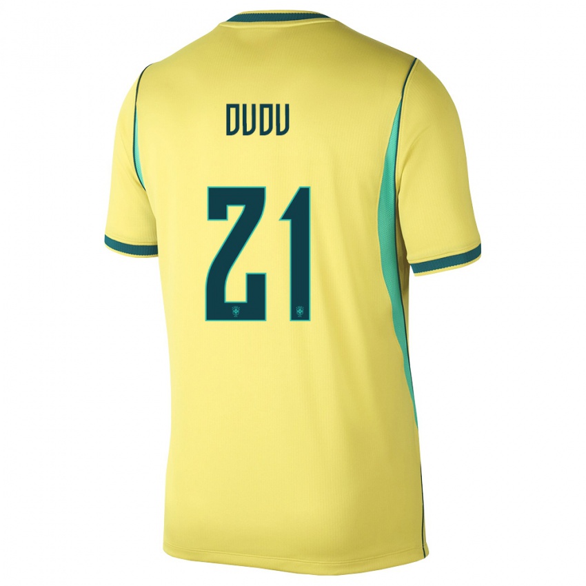 גברים ברזיל Dudu #21 צהוב ירוק ג'רזי ביתית 26-28 חולצה קצרה