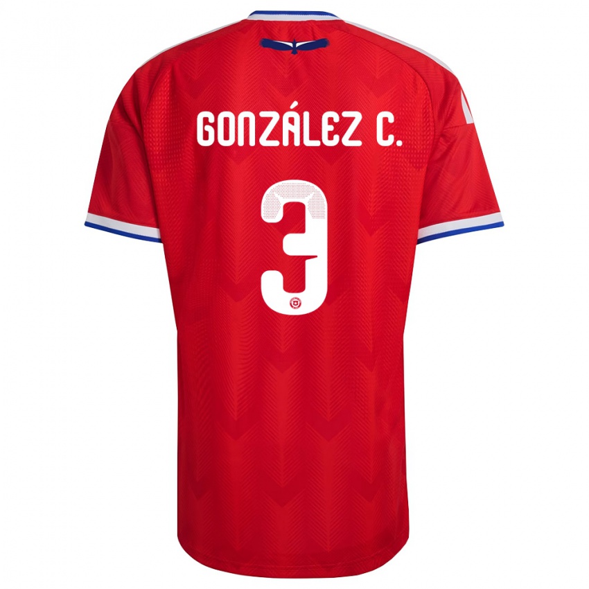 גברים צ'ילה Tomás González C. #3 אדום לבן כחול ג'רזי ביתית 26-28 חולצה קצרה