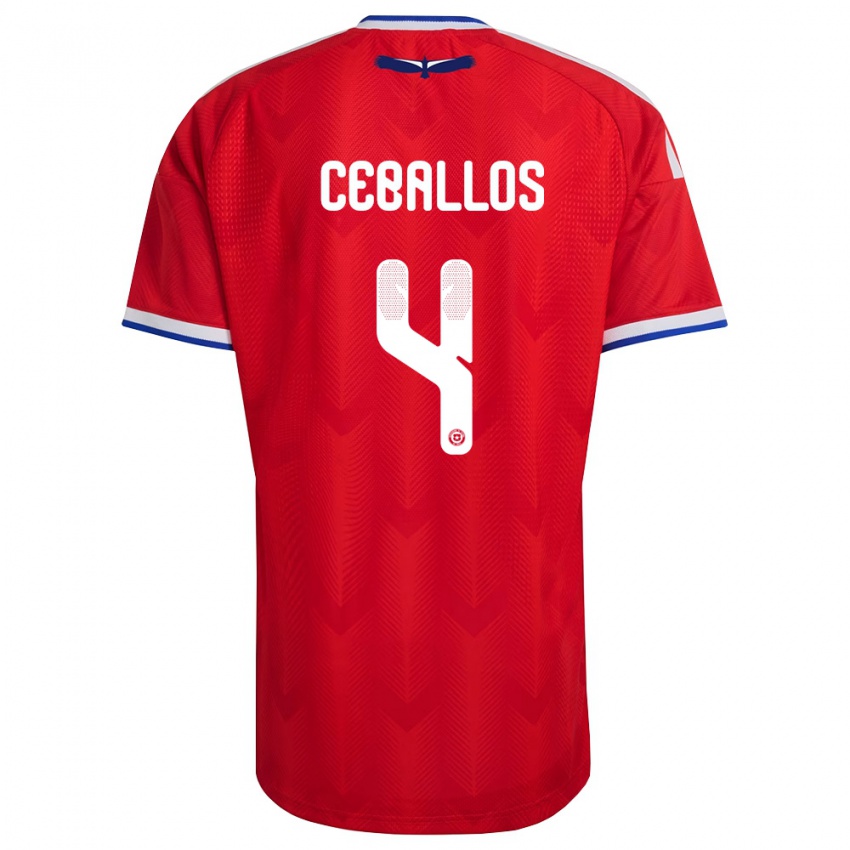 גברים צ'ילה Teo Ceballos #4 אדום לבן כחול ג'רזי ביתית 26-28 חולצה קצרה