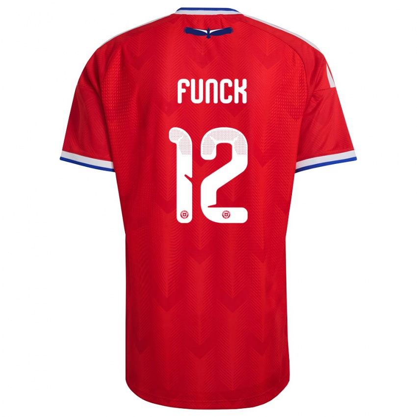 גברים צ'ילה Martina Funck #12 אדום לבן כחול ג'רזי ביתית 26-28 חולצה קצרה