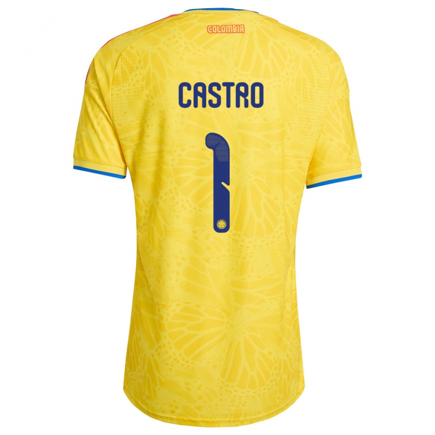 גברים קולומביה Danny Castro #1 צהוב כחול אדום ג'רזי ביתית 26-28 חולצה קצרה