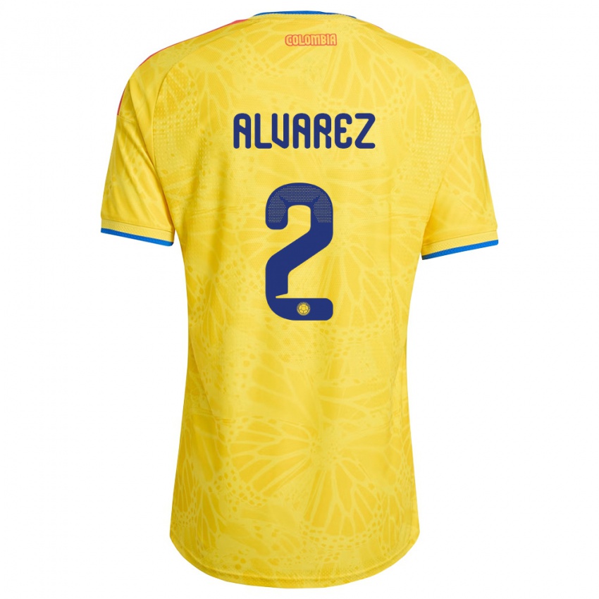 גברים קולומביה Mary Álvarez #2 צהוב כחול אדום ג'רזי ביתית 26-28 חולצה קצרה