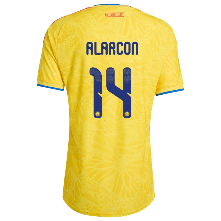 גברים קולומביה Andrés Alarcón #14 צהוב כחול אדום ג'רזי ביתית 26-28 חולצה קצרה