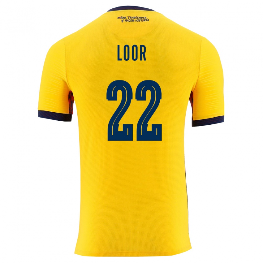 גברים אקוודור Cristhian Loor #22 צהוב כהה ג'רזי ביתית 26-28 חולצה קצרה