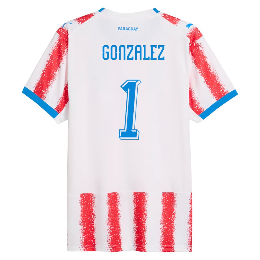 גברים פרגוואי Ángel González #1 לבן אדום כחול ג'רזי ביתית 26-28 חולצה קצרה