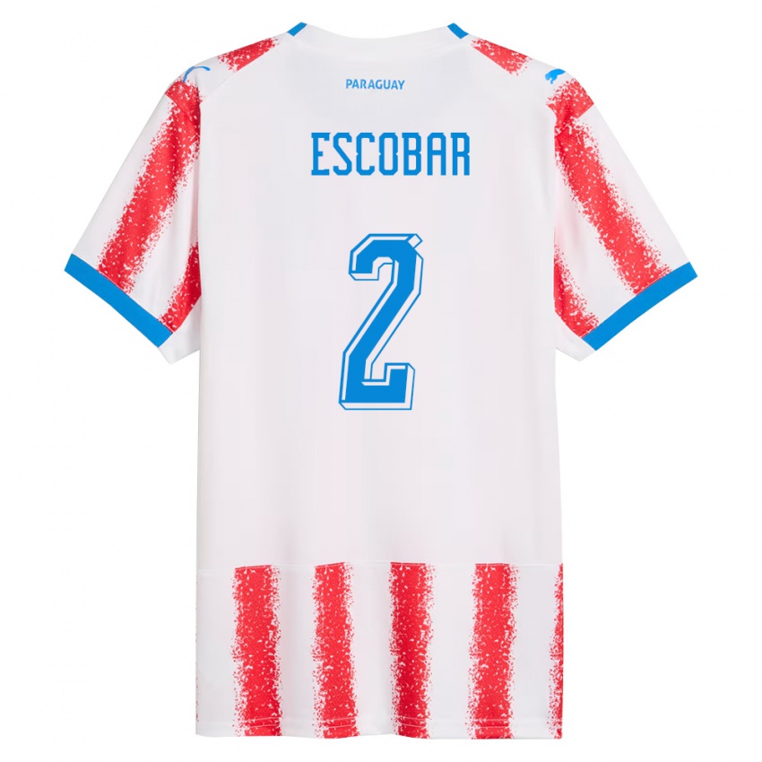 גברים פרגוואי Bruno Escobar #2 לבן אדום כחול ג'רזי ביתית 26-28 חולצה קצרה