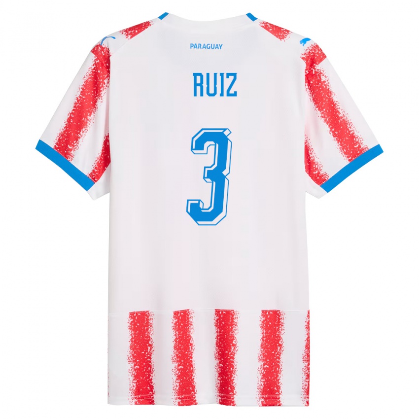 גברים פרגוואי Christhian Ruiz #3 לבן אדום כחול ג'רזי ביתית 26-28 חולצה קצרה