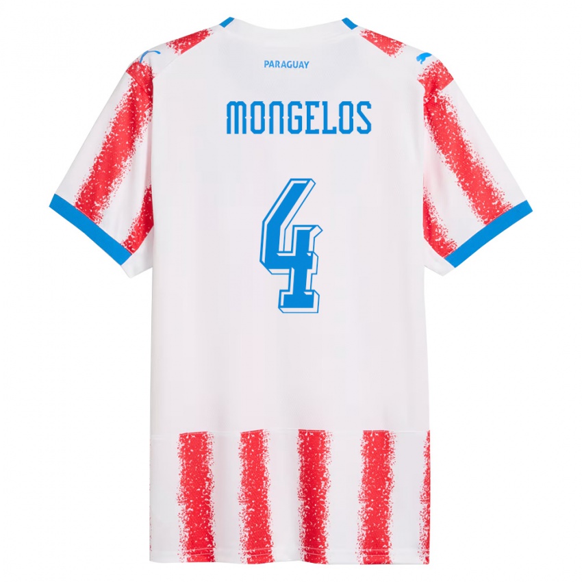 גברים פרגוואי Rolando Mongelós #4 לבן אדום כחול ג'רזי ביתית 26-28 חולצה קצרה