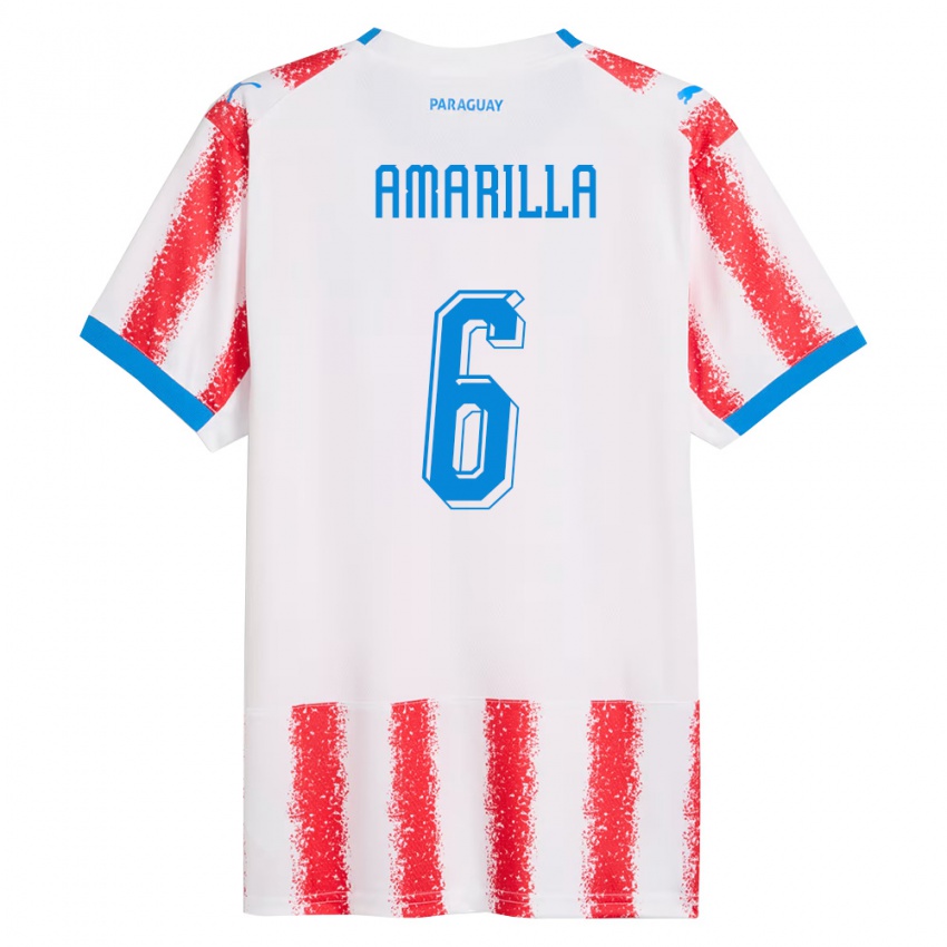 גברים פרגוואי Imanol Amarilla #6 לבן אדום כחול ג'רזי ביתית 26-28 חולצה קצרה