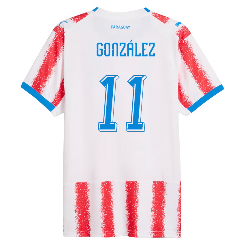גברים פרגוואי Diego González #11 לבן אדום כחול ג'רזי ביתית 26-28 חולצה קצרה