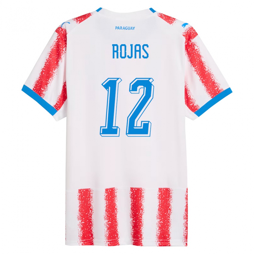 גברים פרגוואי Victor Rojas #12 לבן אדום כחול ג'רזי ביתית 26-28 חולצה קצרה