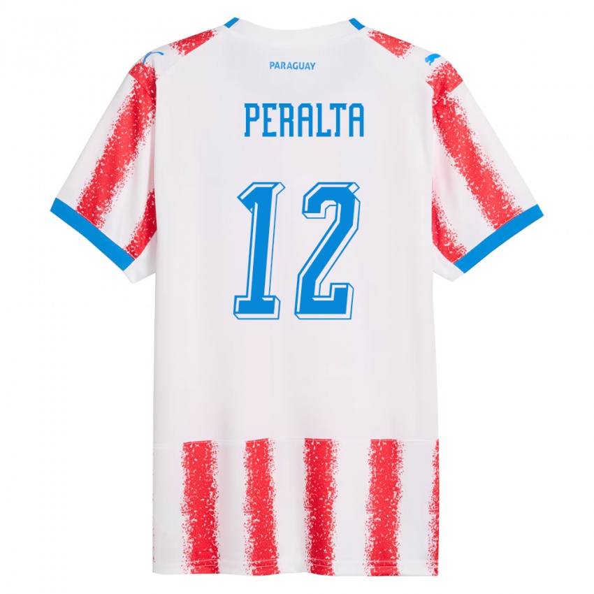 גברים פרגוואי Jesús Peralta #12 לבן אדום כחול ג'רזי ביתית 26-28 חולצה קצרה