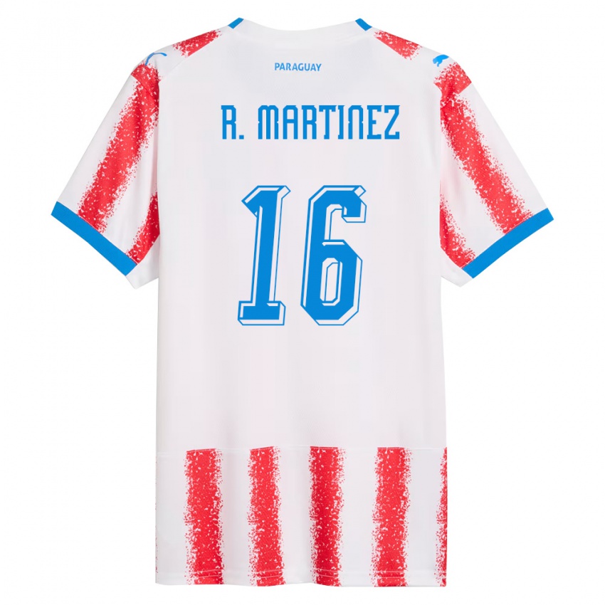 גברים פרגוואי Ramona Martínez #16 לבן אדום כחול ג'רזי ביתית 26-28 חולצה קצרה