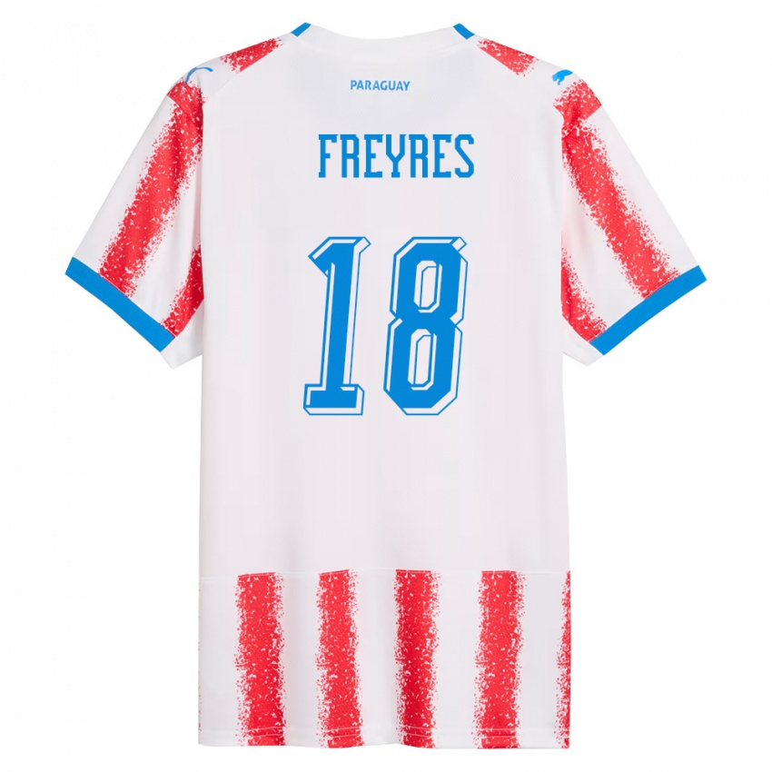 גברים פרגוואי Milán Freyres #18 לבן אדום כחול ג'רזי ביתית 26-28 חולצה קצרה