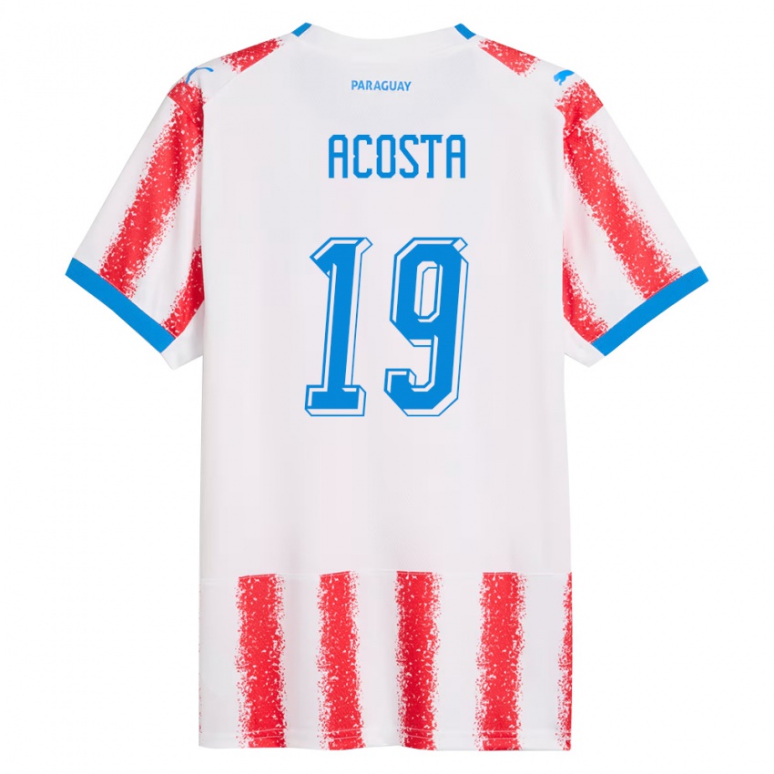 גברים פרגוואי Tobías Acosta #19 לבן אדום כחול ג'רזי ביתית 26-28 חולצה קצרה