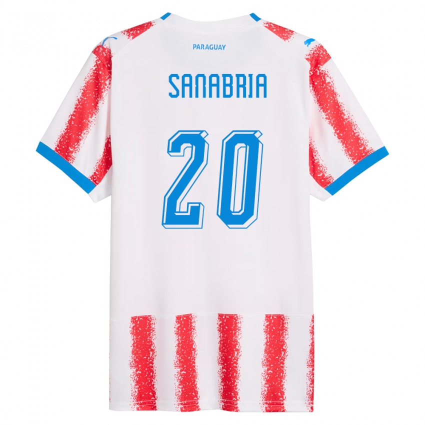 גברים פרגוואי Tobías Sanabria #20 לבן אדום כחול ג'רזי ביתית 26-28 חולצה קצרה
