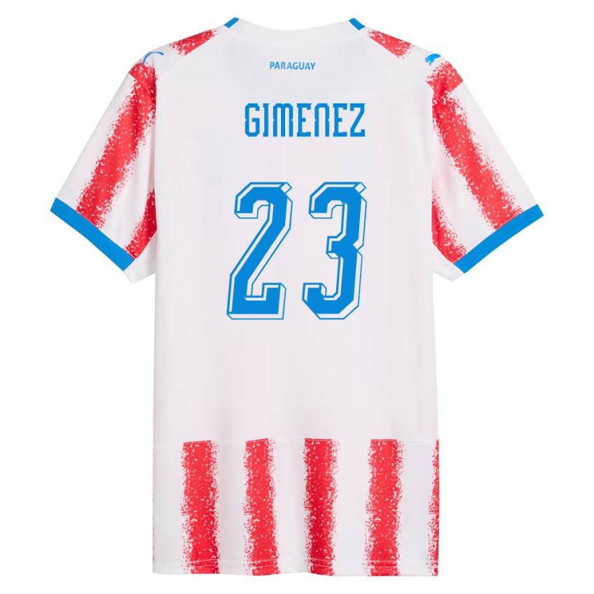גברים פרגוואי Miguel Giménez #23 לבן אדום כחול ג'רזי ביתית 26-28 חולצה קצרה