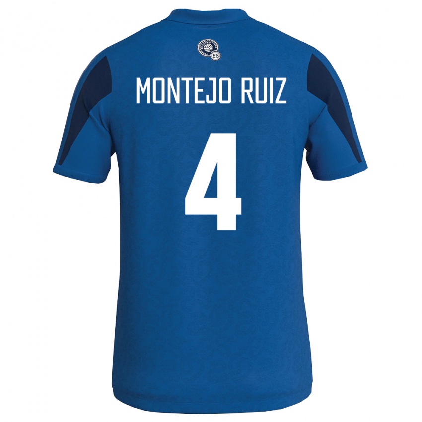 גברים אל סלוודור דייוויד מונטיו רואיס #4 כחול כהה ג'רזי ביתית 26-28 חולצה קצרה