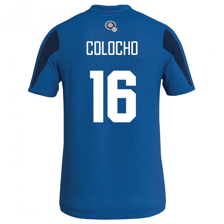 גברים אל סלוודור Aiden Colocho #16 כחול כהה ג'רזי ביתית 26-28 חולצה קצרה