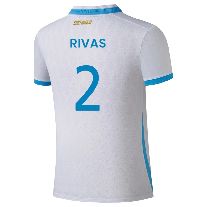 גברים גואטמלה Leandro Rivas #2 לבן כחול שמיים זהב ג'רזי ביתית 26-28 חולצה קצרה