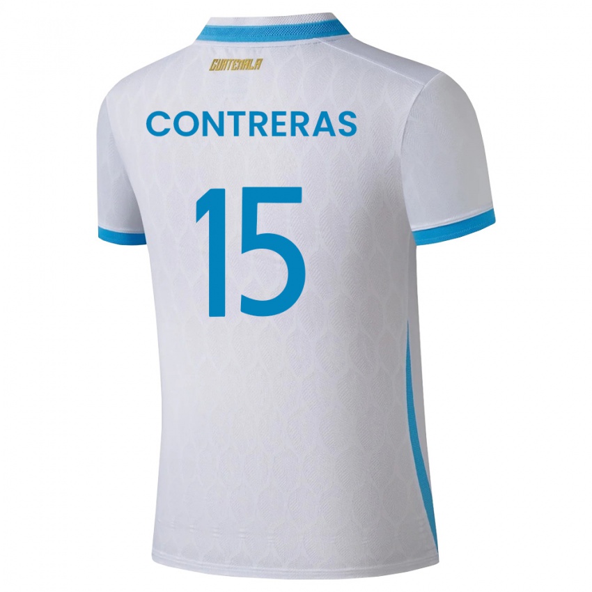 גברים גואטמלה Andy Contreras #15 לבן כחול שמיים זהב ג'רזי ביתית 26-28 חולצה קצרה