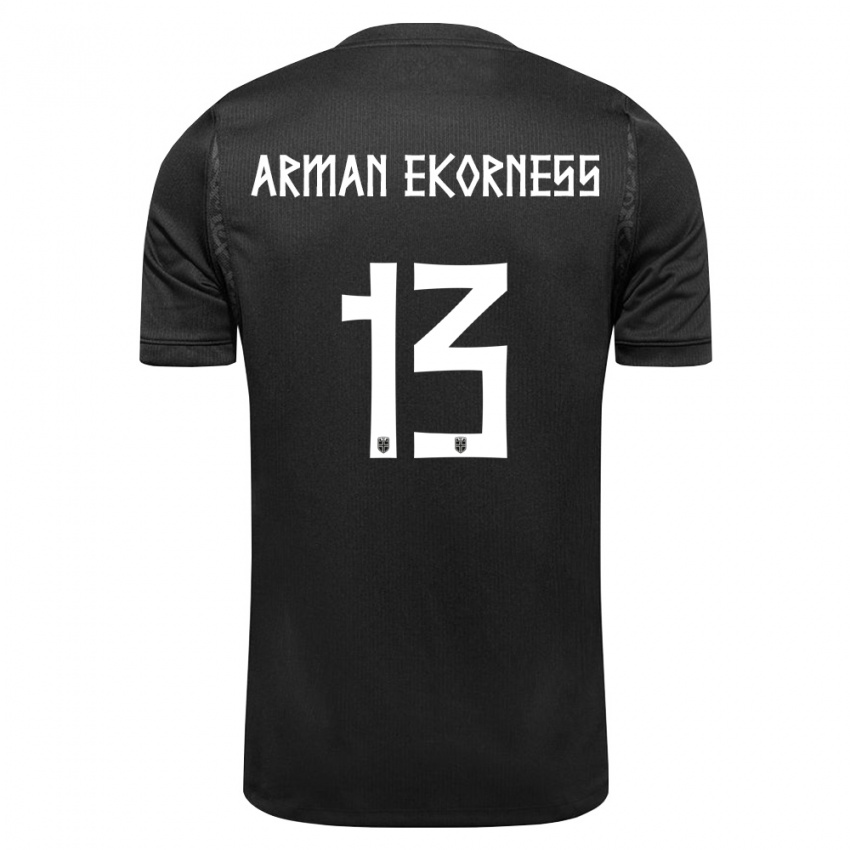 גברים נורבגיה Karsten Arman Ekorness #13 שחור הרחק ג'רזי 26-28 חולצה קצרה