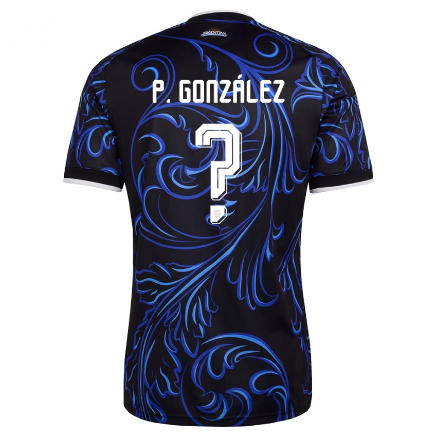 גברים ארגנטינה Pedro González #0 שחור לבן כחול שמיים הרחק ג'רזי 26-28 חולצה קצרה