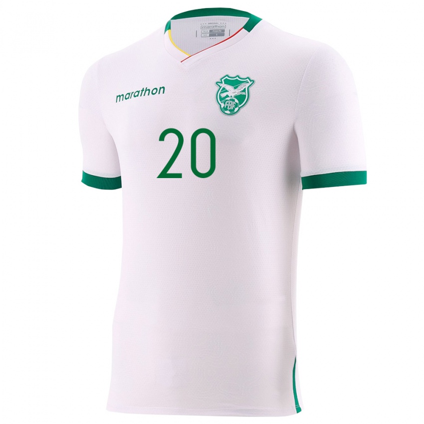 גברים בוליביה פבלו דלמר ואקה חוסטיניאנו #20 לבן ירוק אדום הרחק ג'רזי 26-28 חולצה קצרה