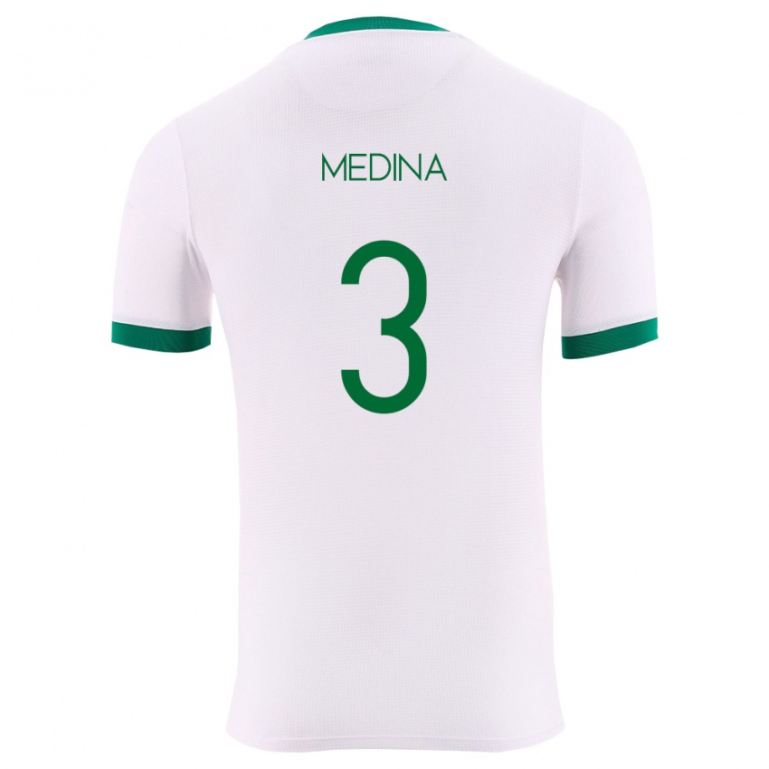 גברים בוליביה Diego Medina #3 לבן ירוק אדום הרחק ג'רזי 26-28 חולצה קצרה