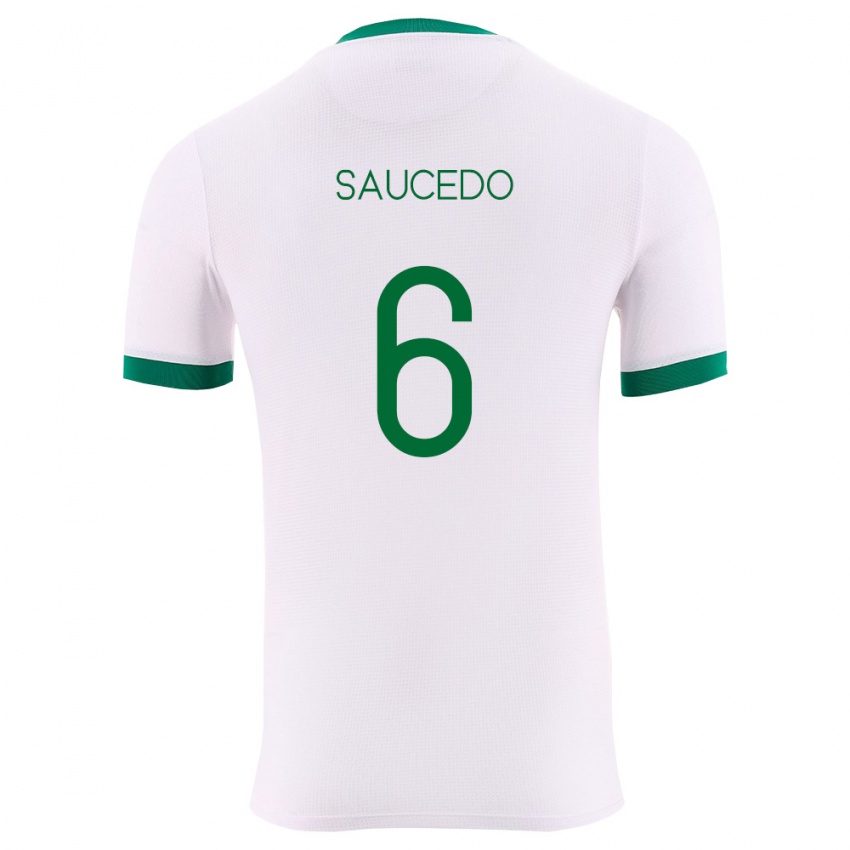 גברים בוליביה Widen Saucedo #6 לבן ירוק אדום הרחק ג'רזי 26-28 חולצה קצרה