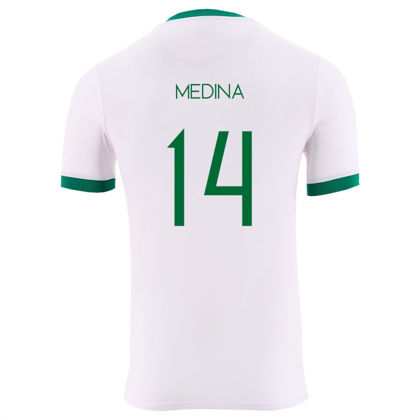 גברים בוליביה Damian Medina #14 לבן ירוק אדום הרחק ג'רזי 26-28 חולצה קצרה